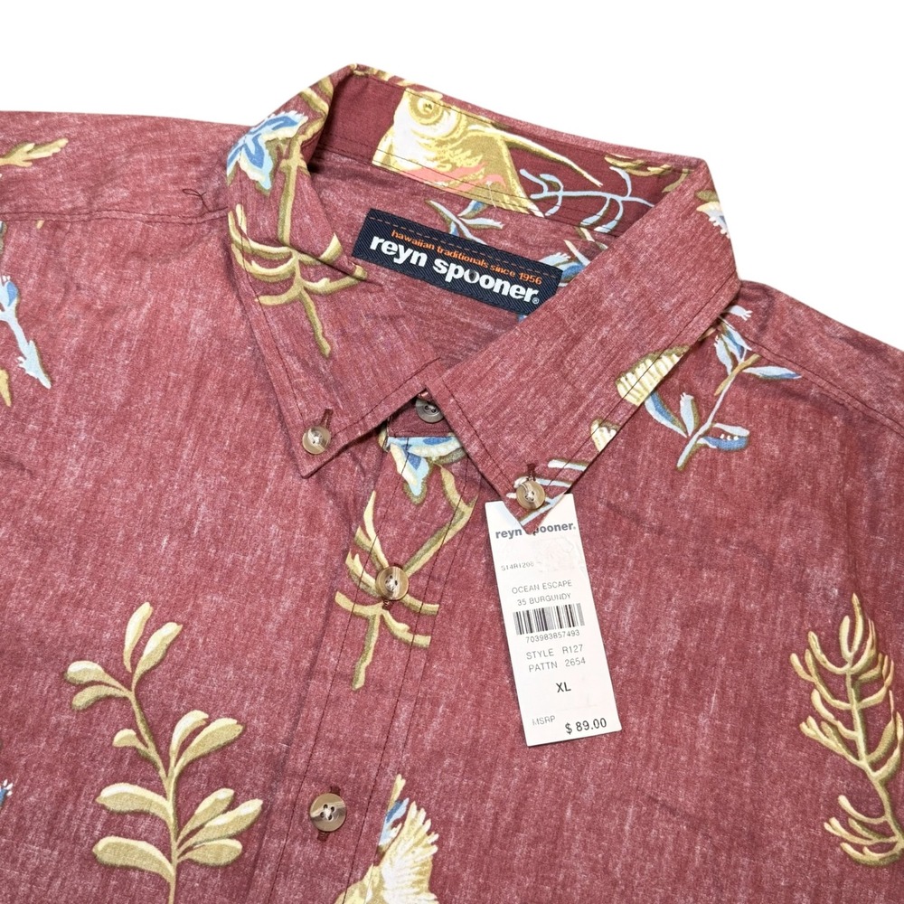 Reyn Spooner Ocean Escape Burgundy Reverse Print Fish Hawaiian Shirt Mens XL NEW